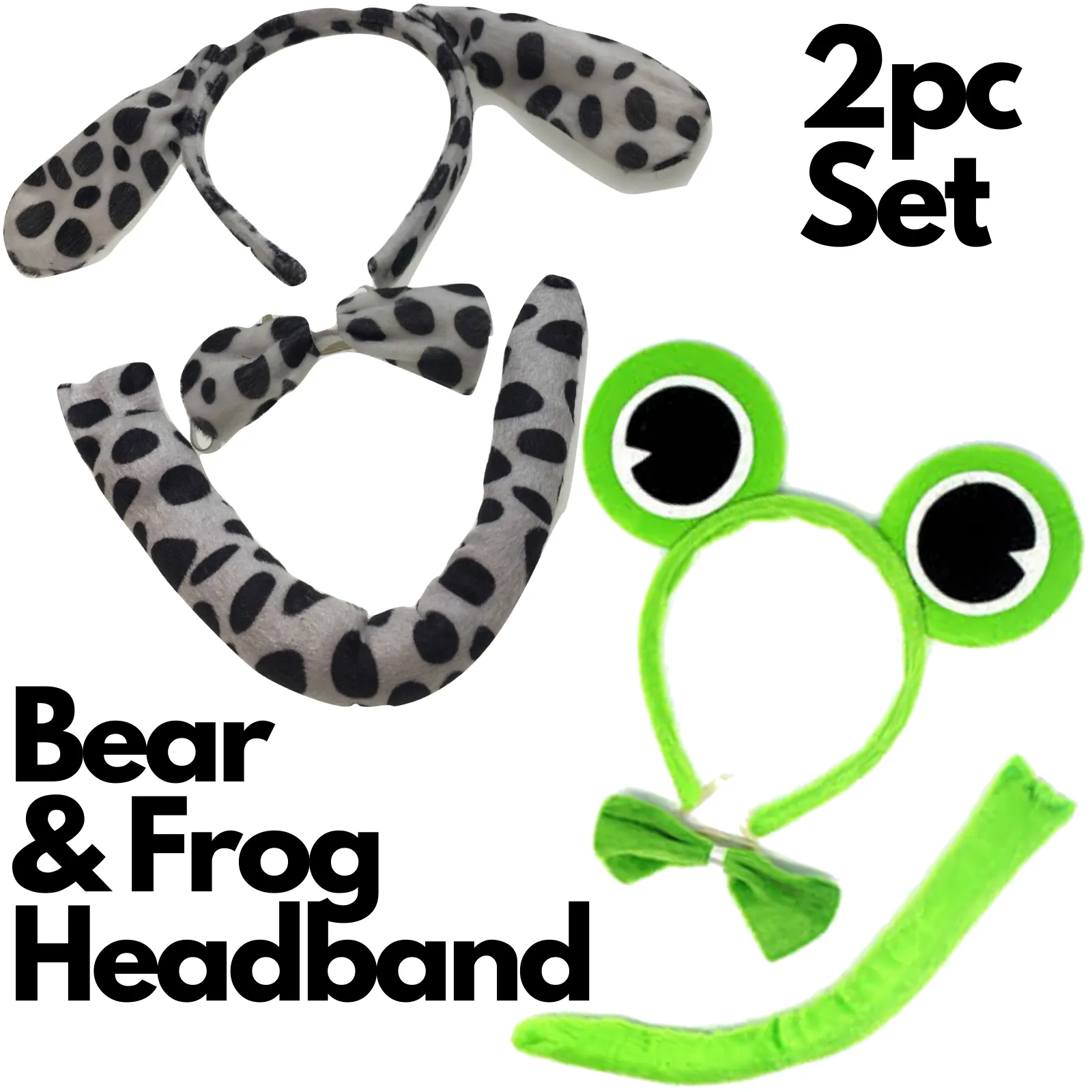 2pc Set Animal Headband w Bow Tail Dog   Frog Ears Hair Costume Halloween Party