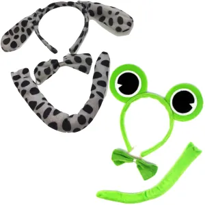 2pc Set Animal Headband w Bow Tail Dog   Frog Ears Hair Costume Halloween Party