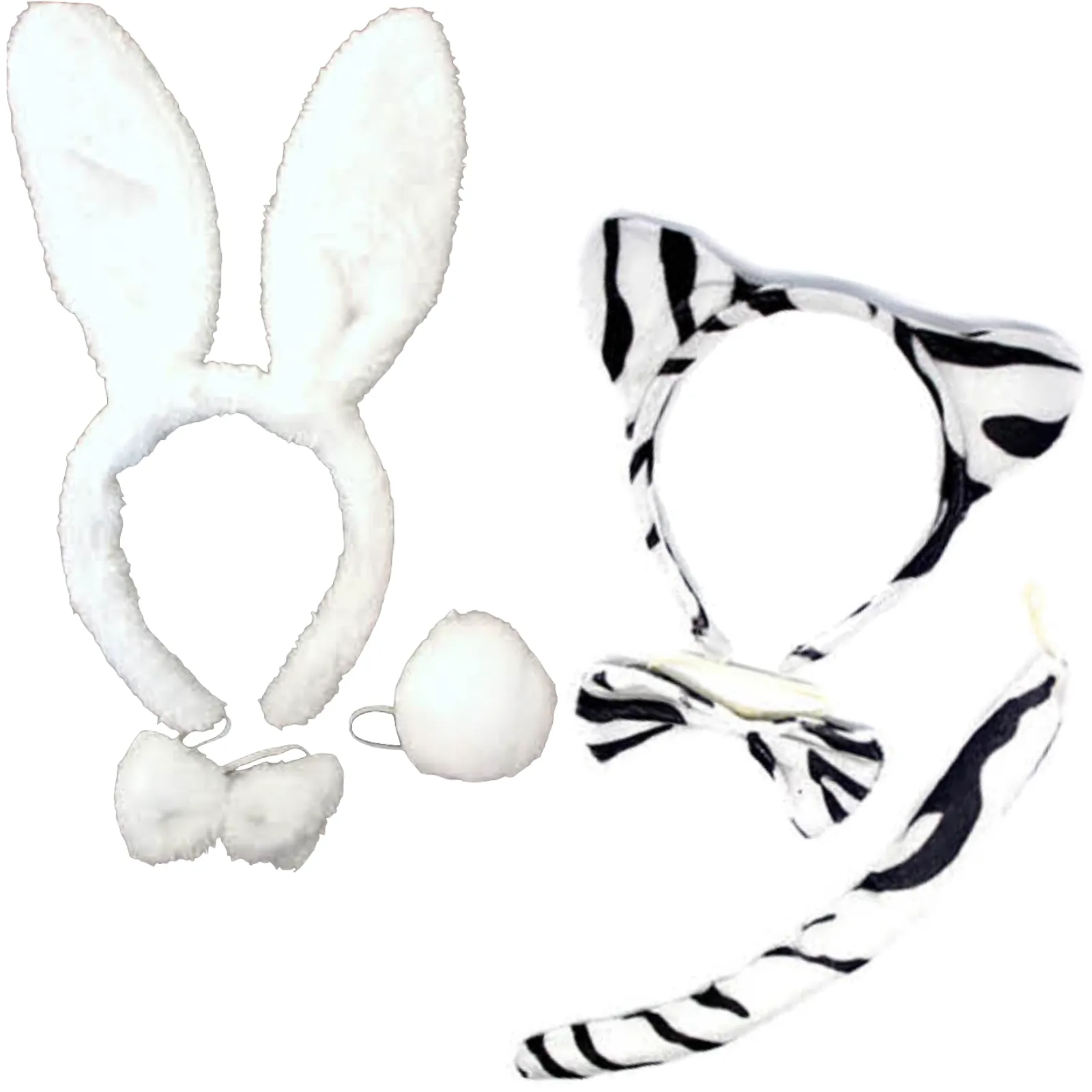 2pc Set Animal Headband w Bow Tail Rabbit   Zebra Ears Costume Halloween Party