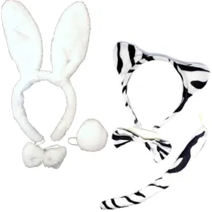 2pc Set Animal Headband w Bow Tail Rabbit   Zebra Ears Costume Halloween Party