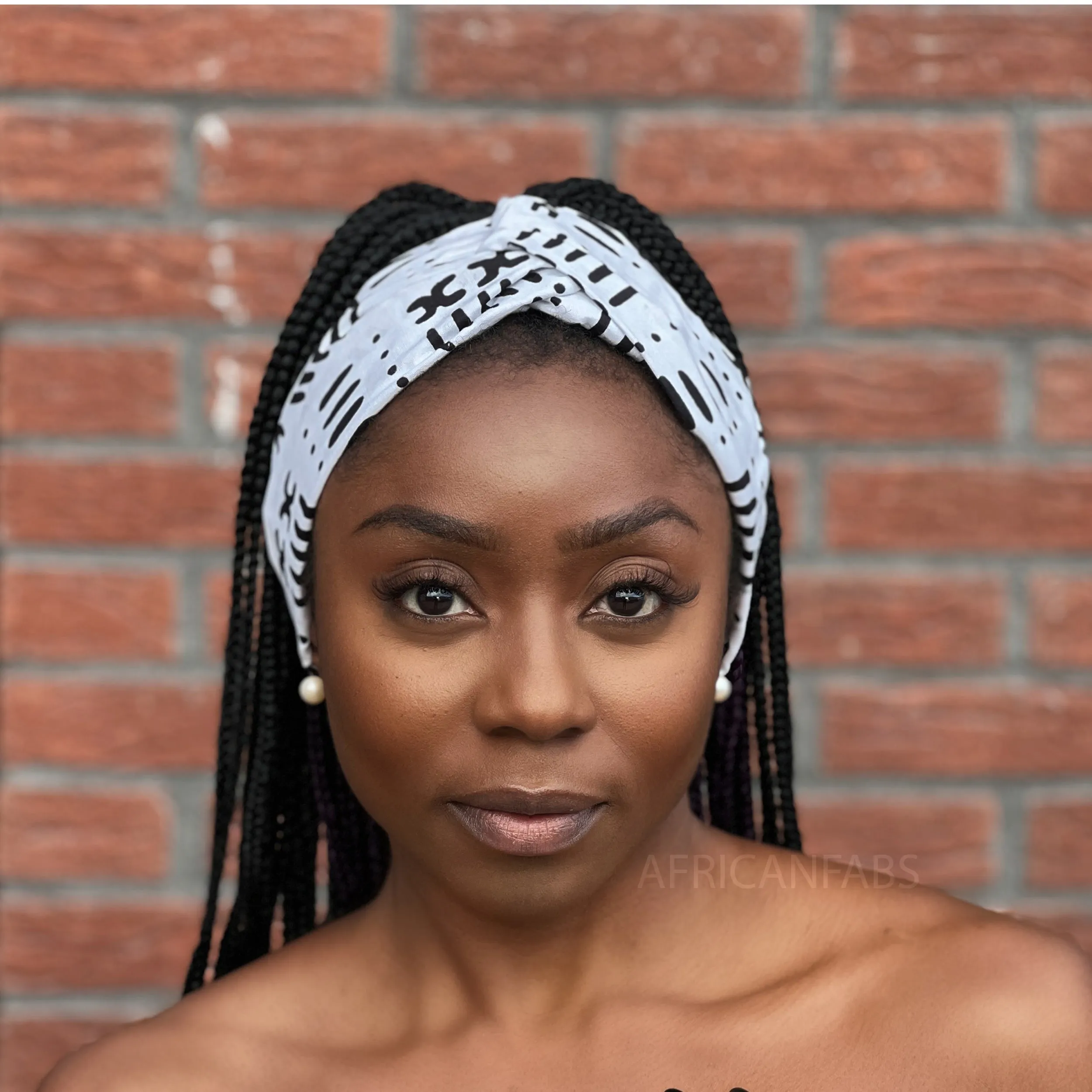 African print Headband (Looser fit) - Adults - Hair Accessories - White Bogolan