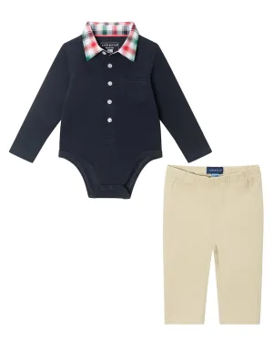 Andy & Evan Holiday Polo Bodysuit & Pant Set