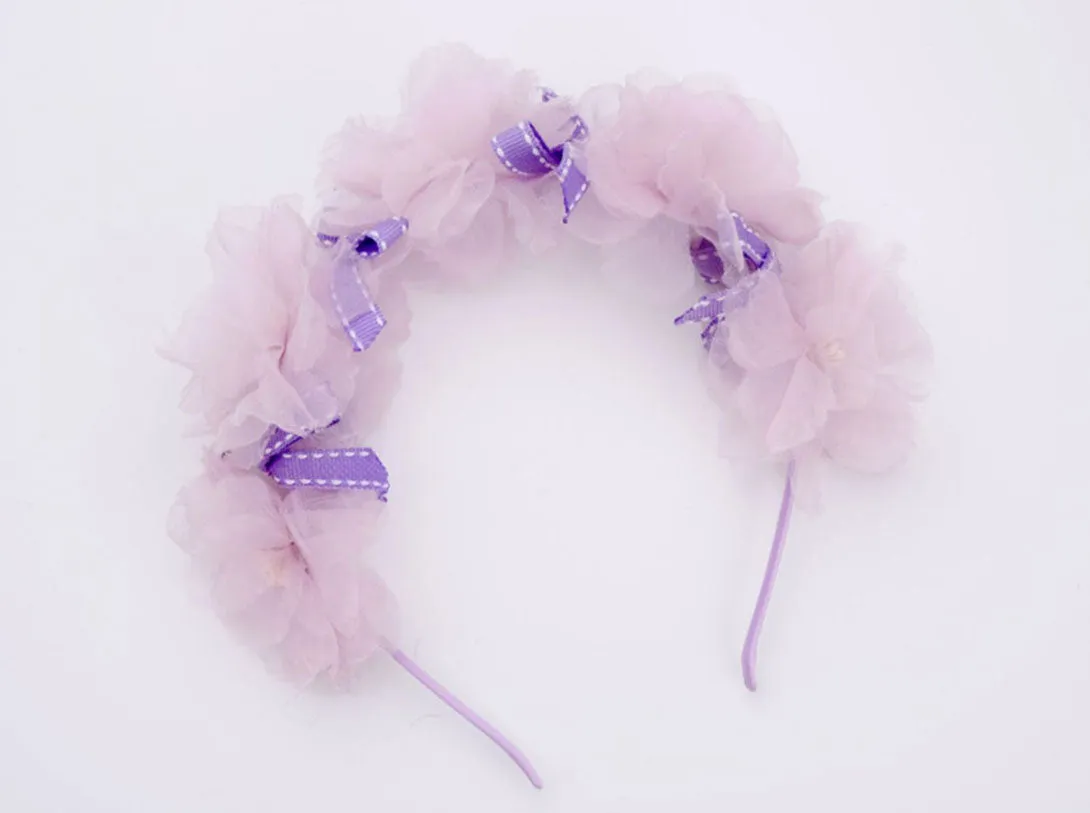 Artificial silk flower bow fairy headband