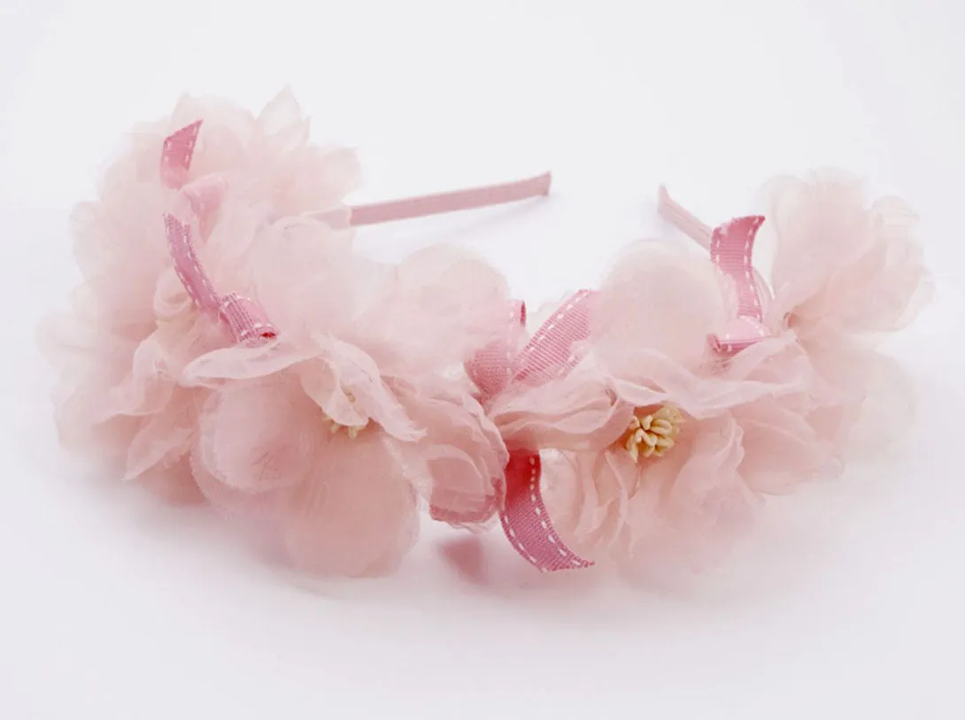 Artificial silk flower bow fairy headband