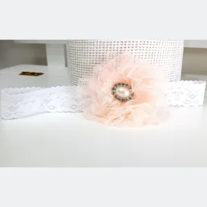 Baby Headband  - Peach Floral and Pearls