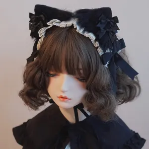 Black and White Bow Cat Ear Headband