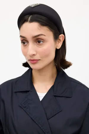 Black Re-Nylon Wide Logo Headband