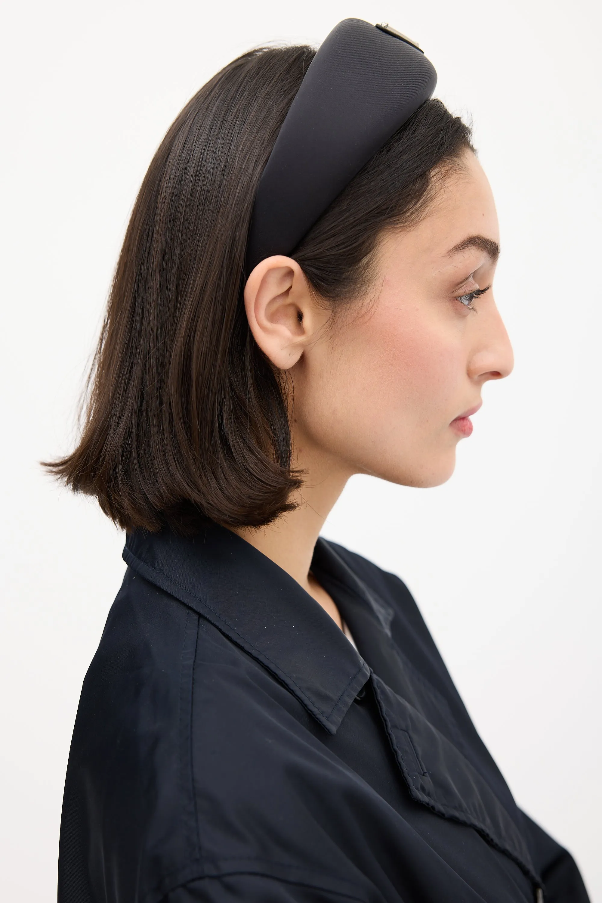 Black Re-Nylon Wide Logo Headband