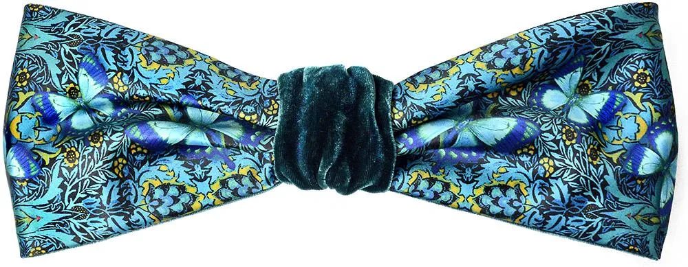 Blue Butterflies. Printed satin & silk-velvet headband - TEAL version