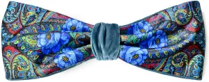 Blue Roses. Printed satin & silk-velvet headband - BLUE TEAL version