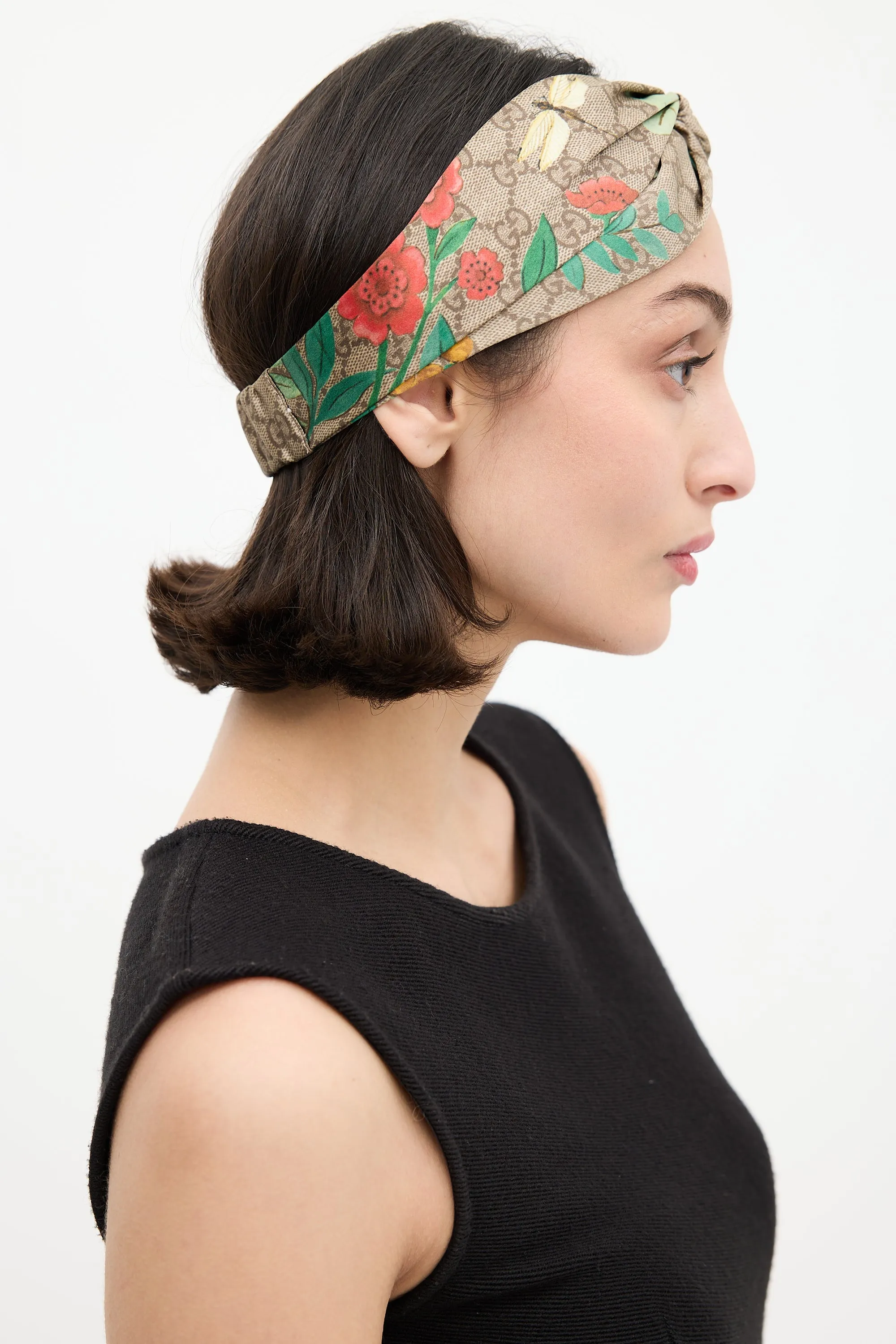 Brown & Multi Silk GG Blooms Twist Headband