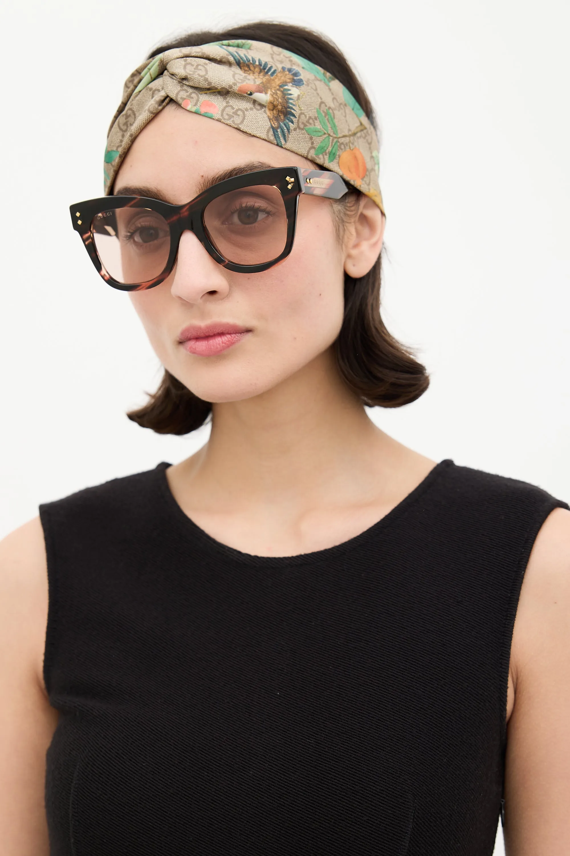 Brown & Multi Silk GG Blooms Twist Headband