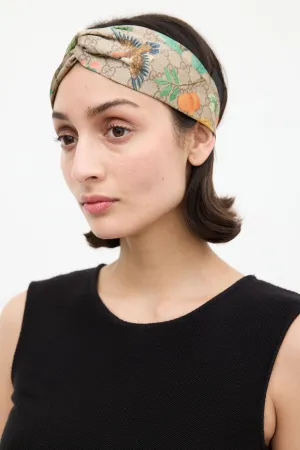 Brown & Multi Silk GG Blooms Twist Headband