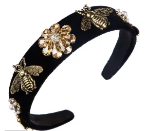 BROWN BEE WIDE EDGE GOLD VELVET DIAMOND HEADBAND