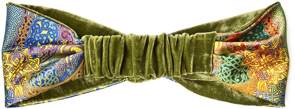 Celtic Dances. Printed satin & silk-velvet headband - GREEN version