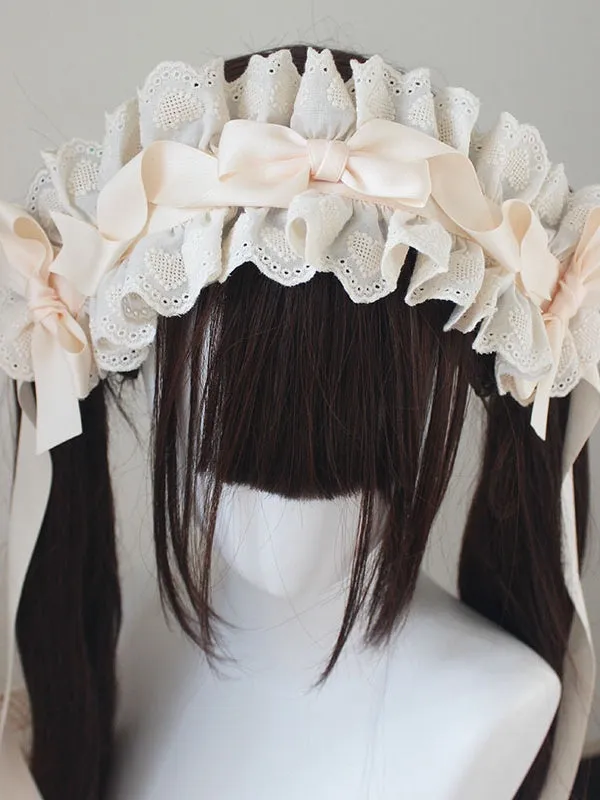 Cotton Lace Trim Bowknot Details Haiband