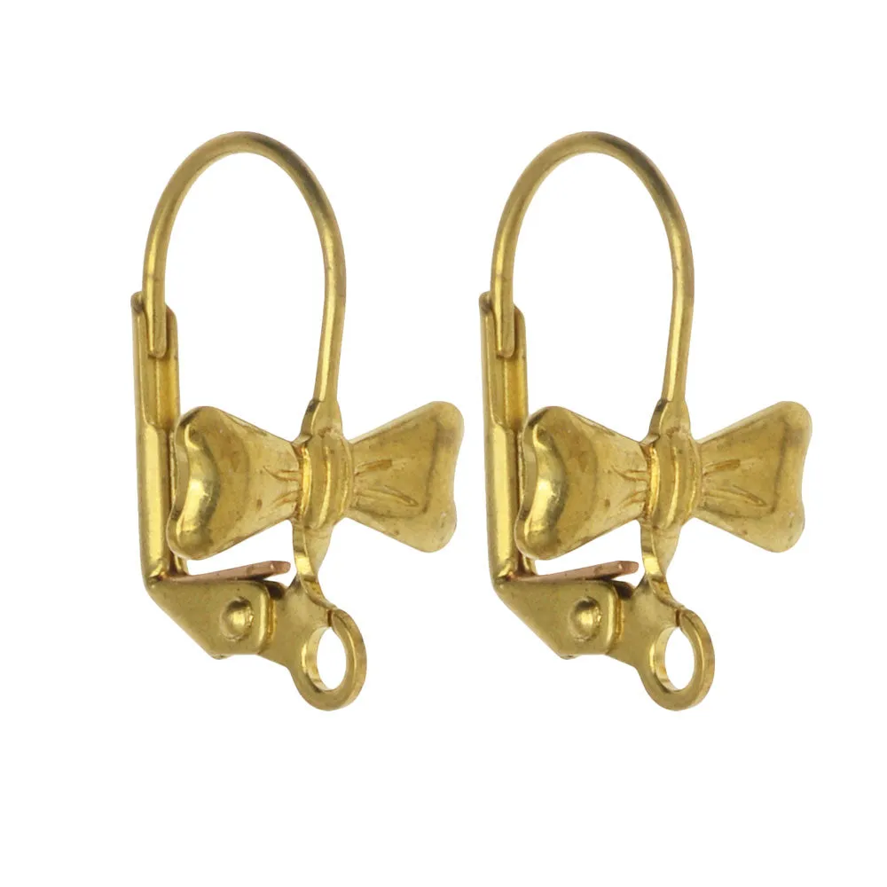 Earring Findings, Leverbacks with Bow Tie, Brass (5 Pairs)