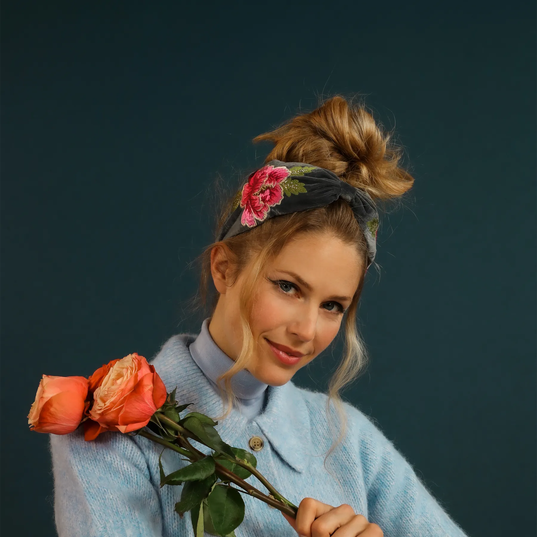 Embroidered Headband Painted Peony