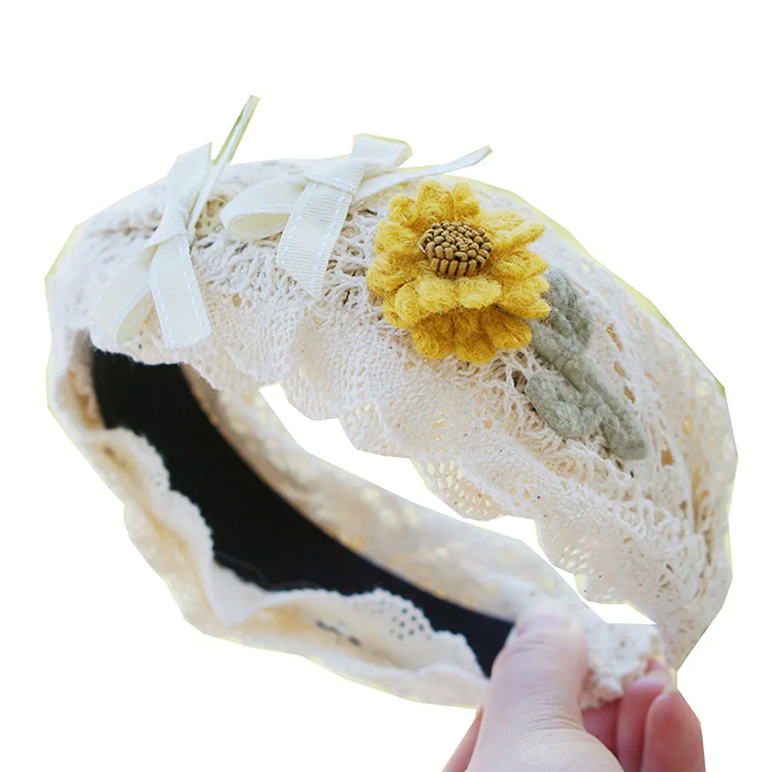 Japanese Mori Girl Lace Wide-Band Crossed Sunflower Headband