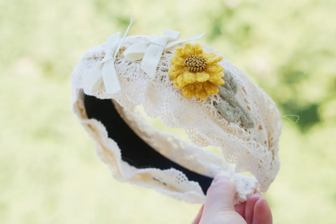 Japanese Mori Girl Lace Wide-Band Crossed Sunflower Headband