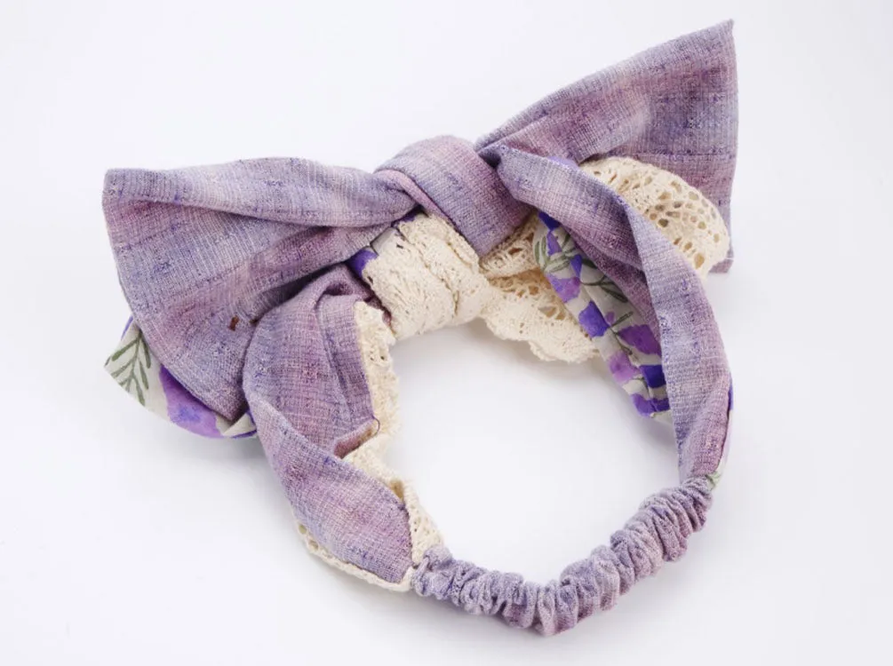 Lavender Floral Lace Bow Headband