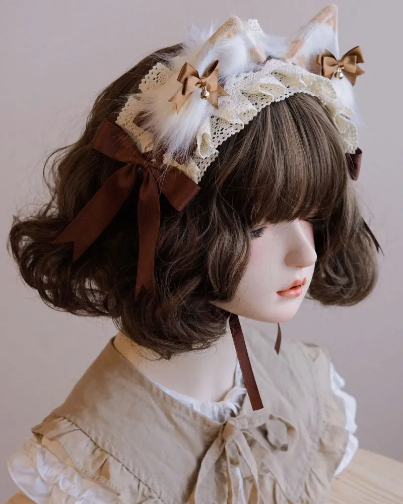 Lolita Brown Bow Bell Cat Ear Headband