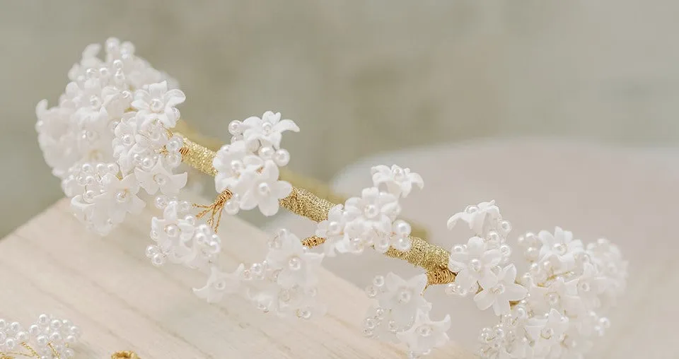 pearls and small flowers headband HALEINE - style 23010