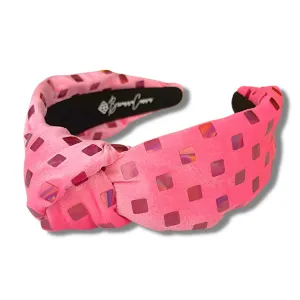 Pink Velvet Knotted Headband with Metallic Squares