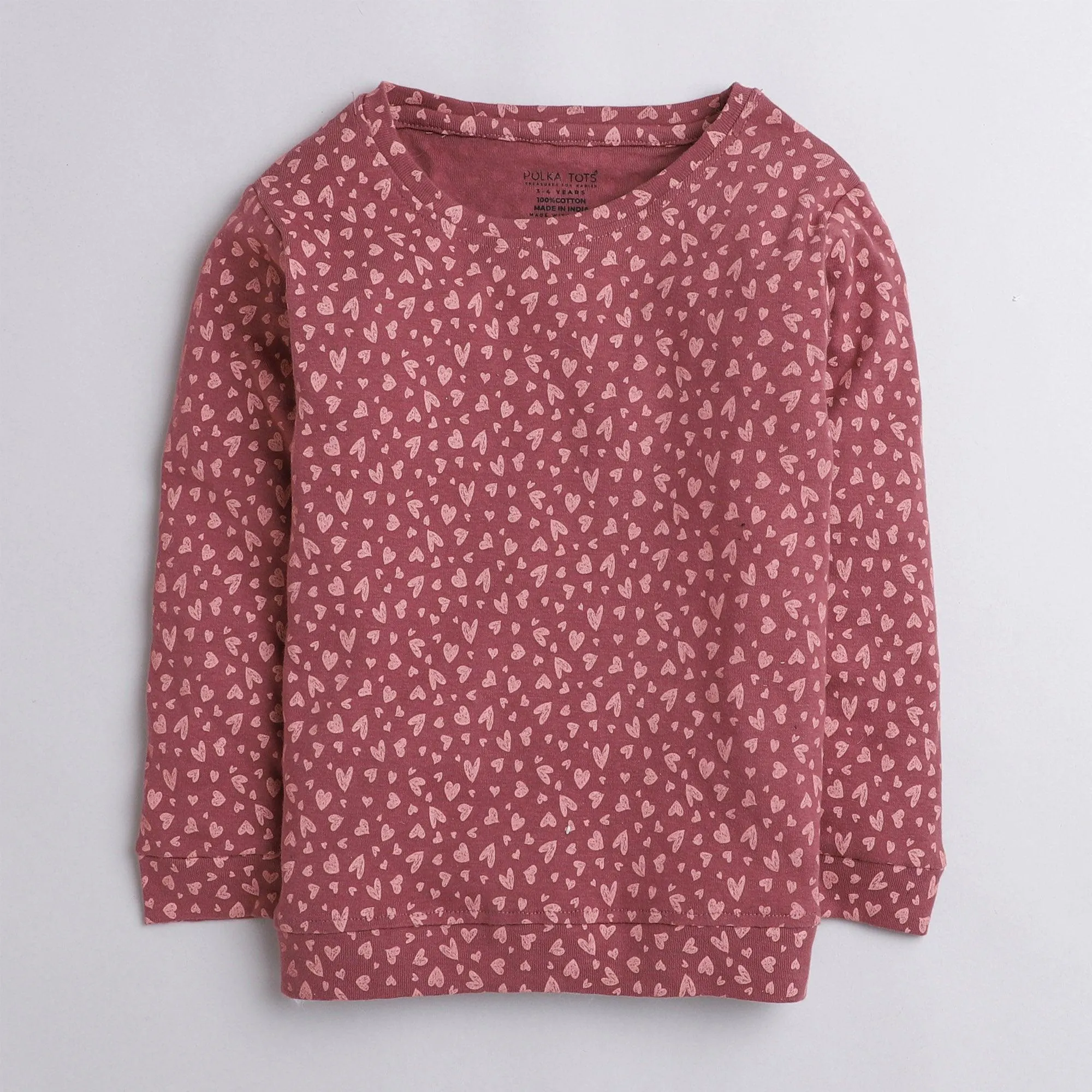 Polka Tots Full Sleeve Tshirt With Lounge Pants and head band - Dark Pink