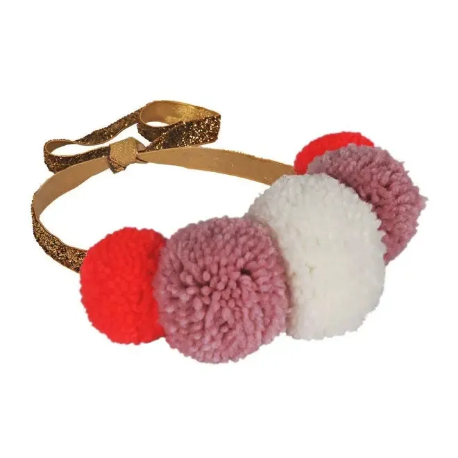 Pom Pom Pink Head band - crown