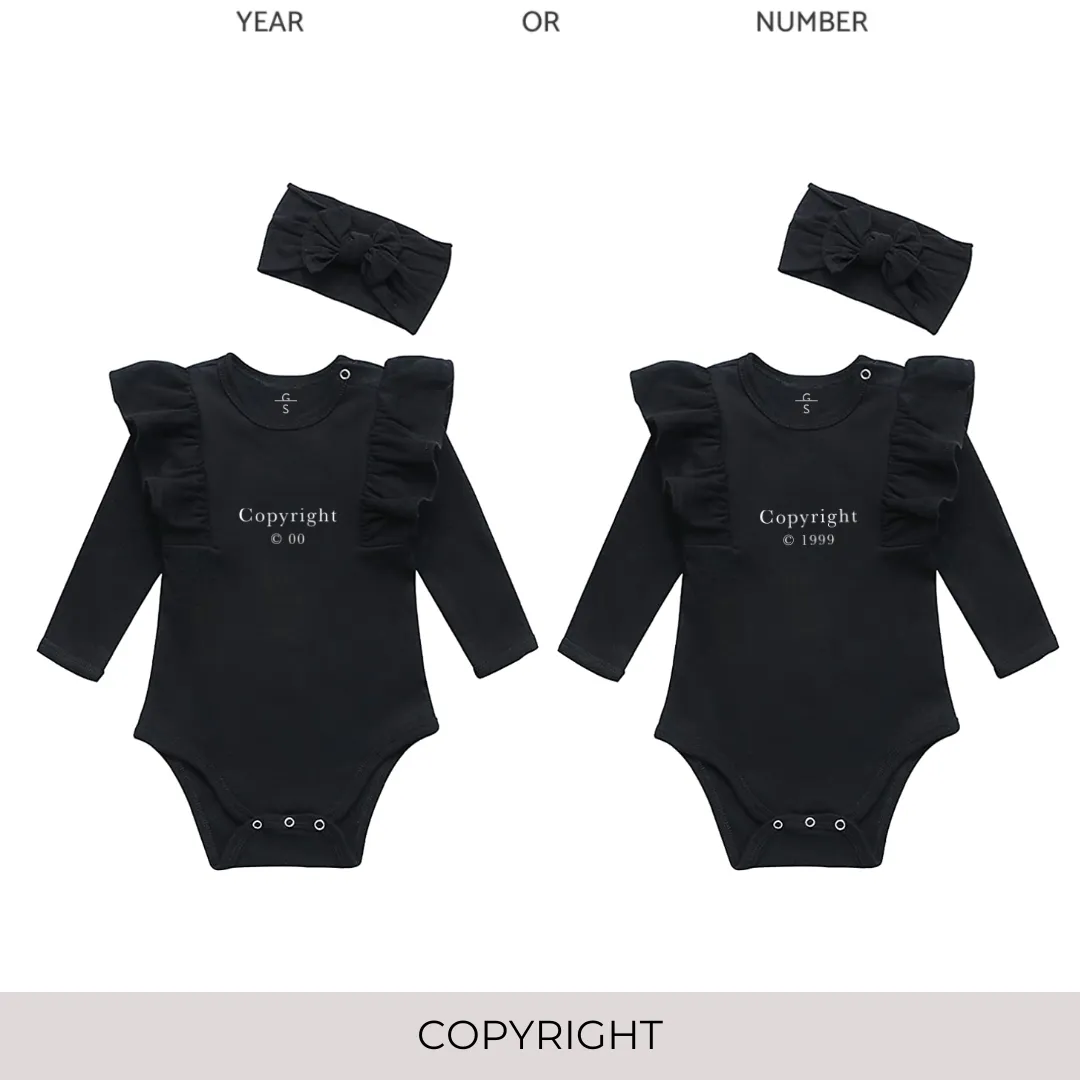 Ruffled Shoulder Long Sleeve Onesie with Matching Headband