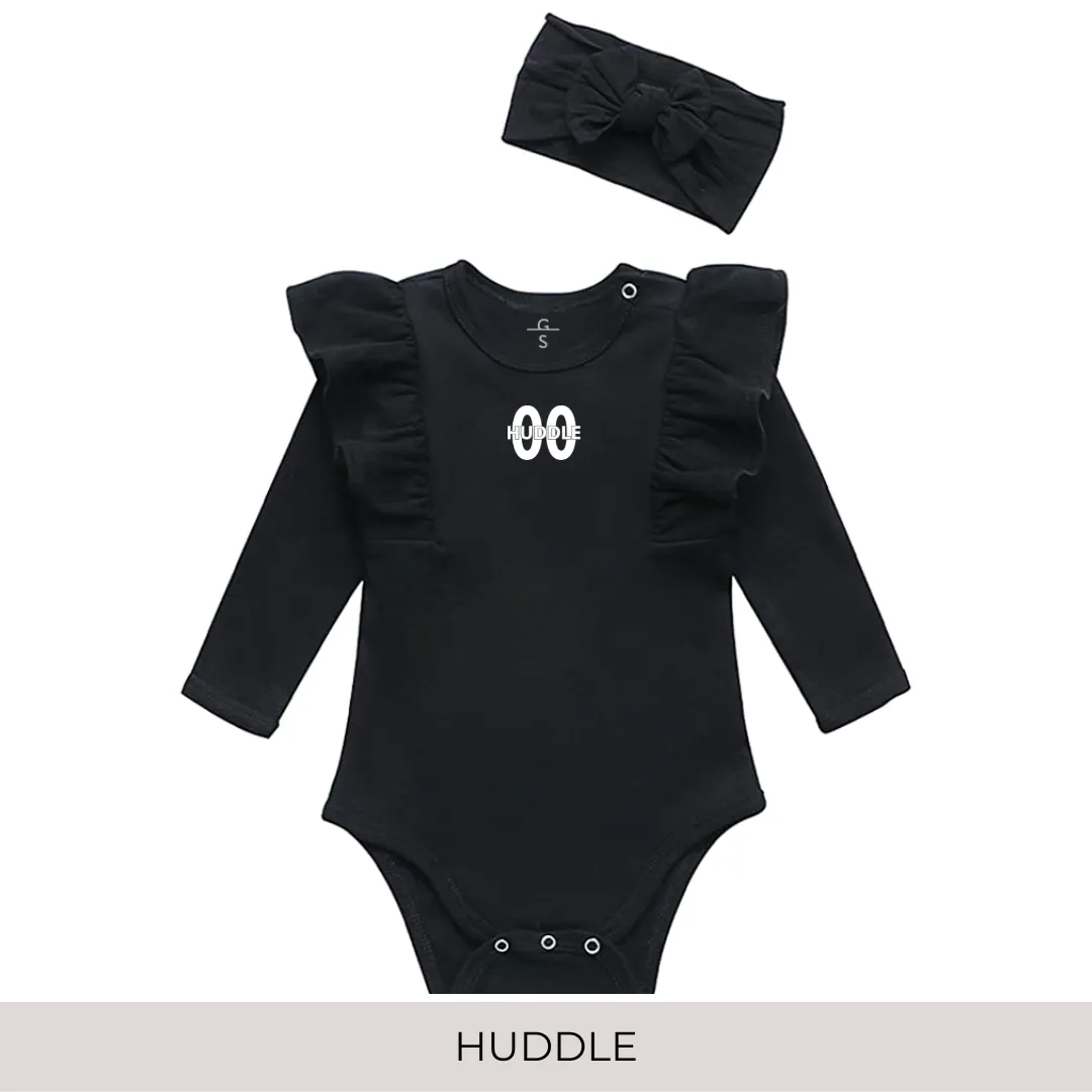 Ruffled Shoulder Long Sleeve Onesie with Matching Headband