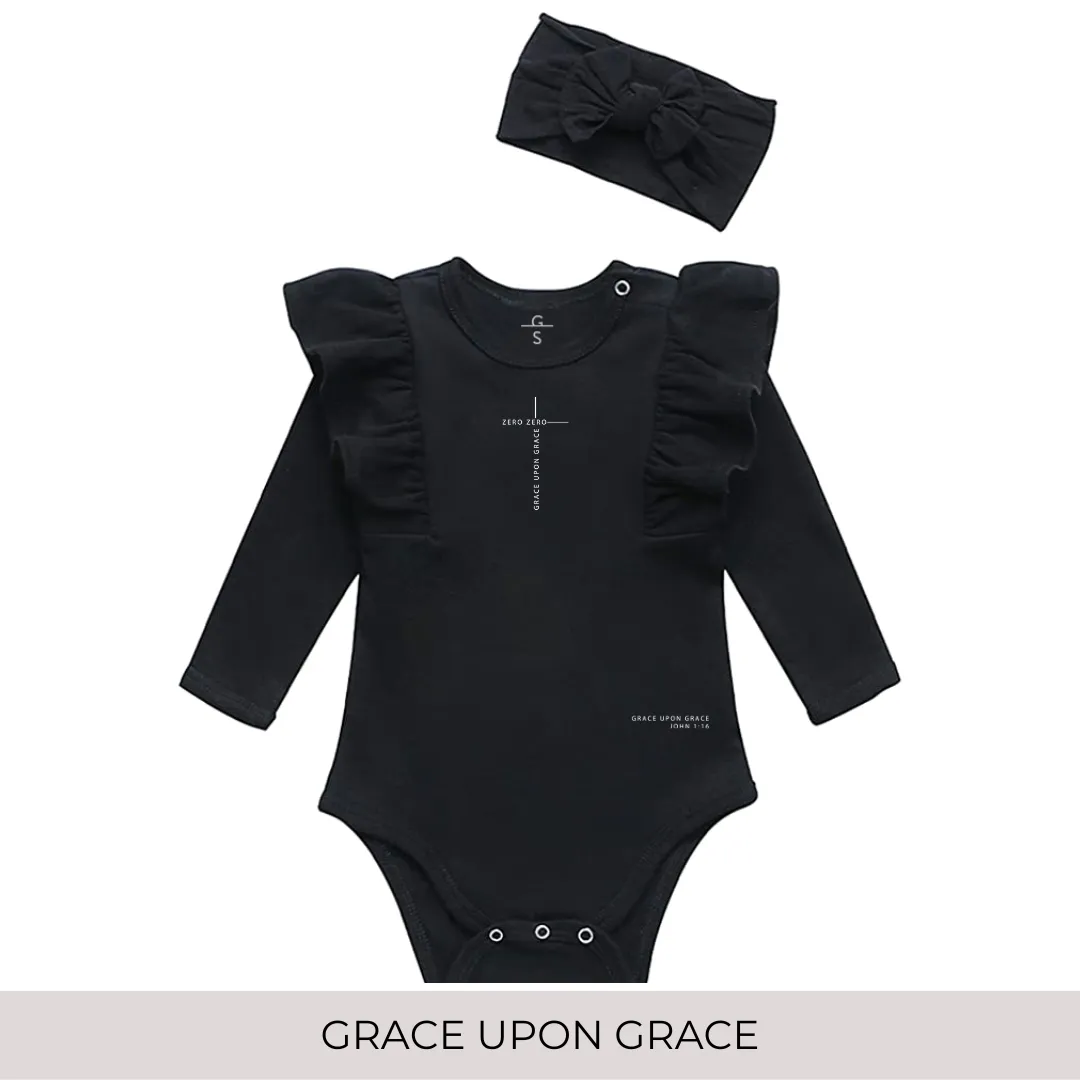 Ruffled Shoulder Long Sleeve Onesie with Matching Headband