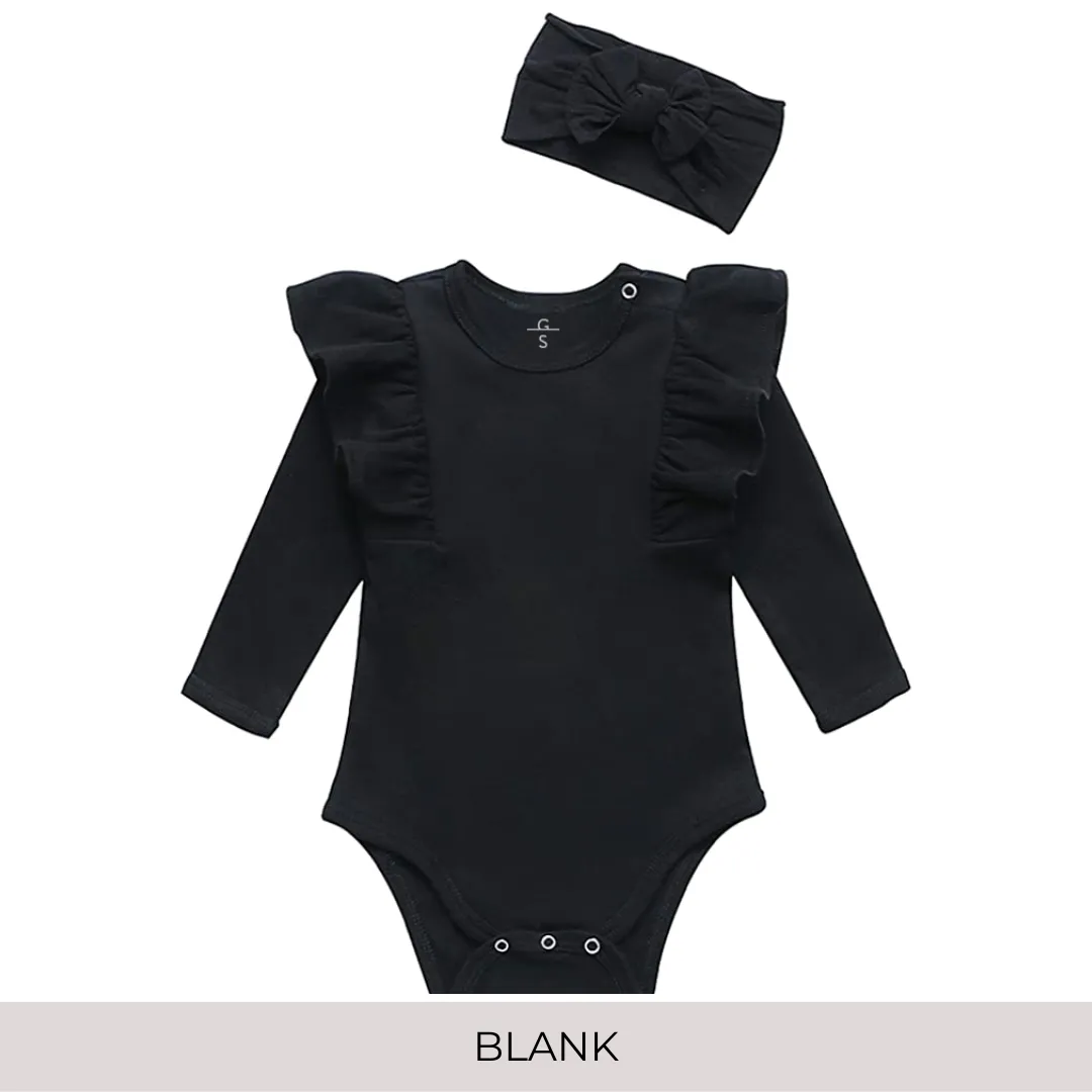 Ruffled Shoulder Long Sleeve Onesie with Matching Headband
