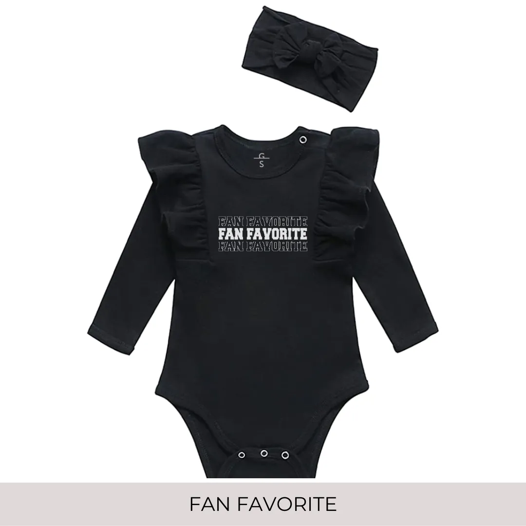 Ruffled Shoulder Long Sleeve Onesie with Matching Headband