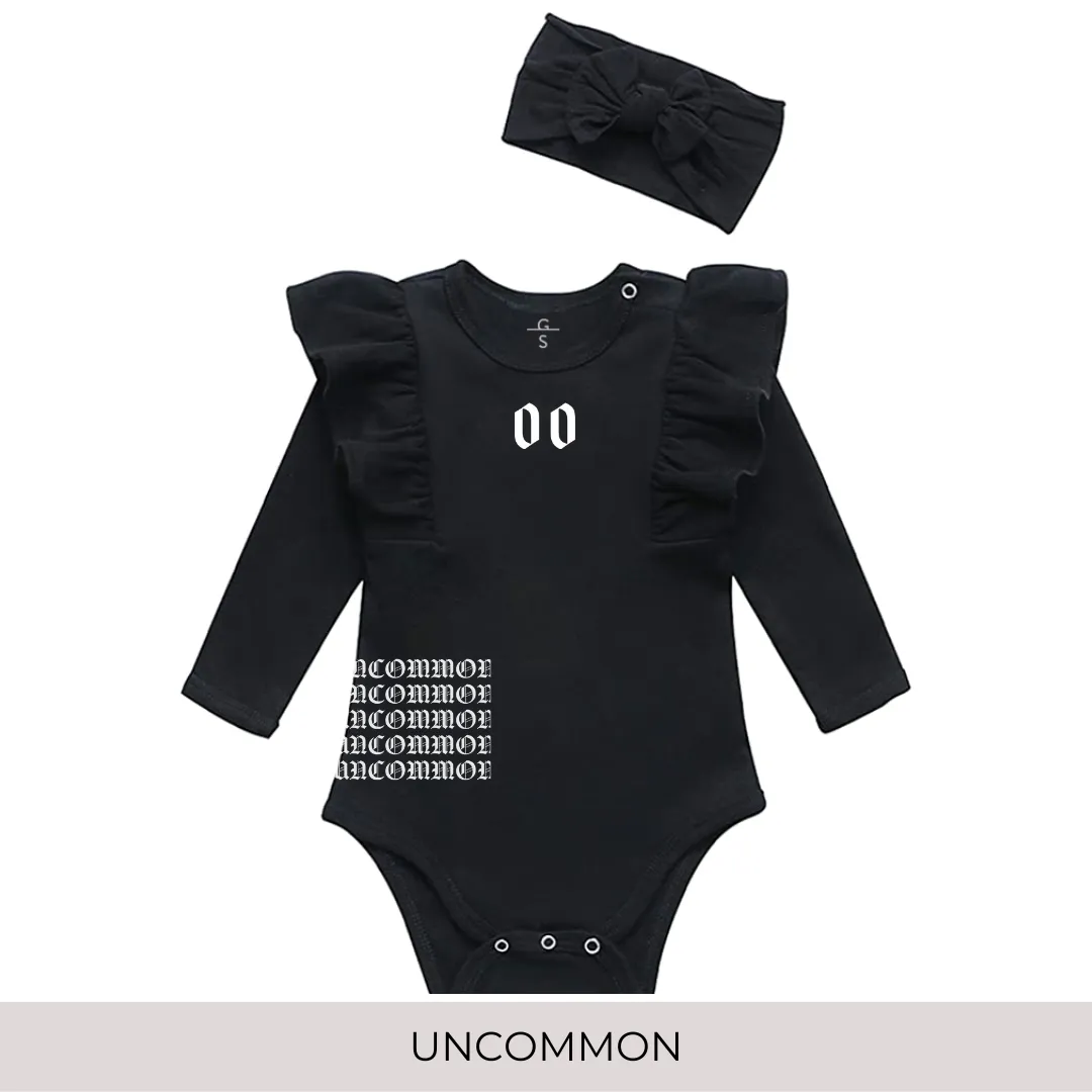 Ruffled Shoulder Long Sleeve Onesie with Matching Headband