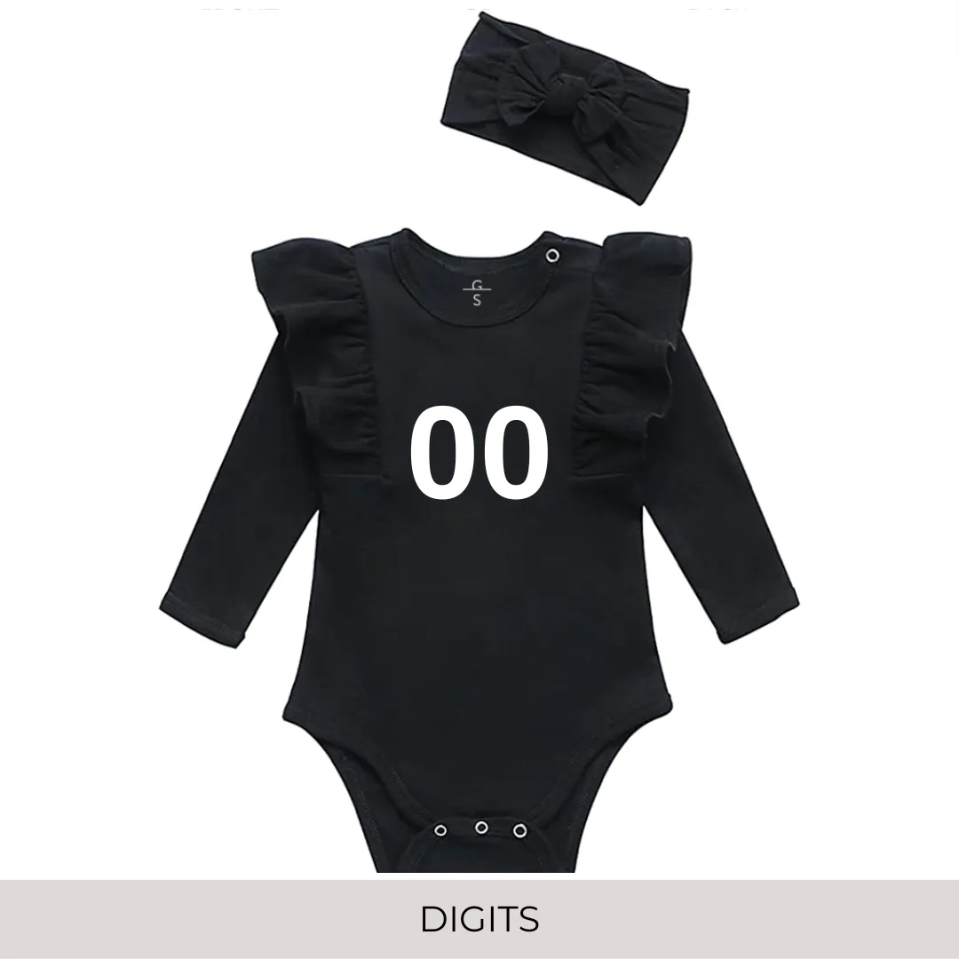 Ruffled Shoulder Long Sleeve Onesie with Matching Headband