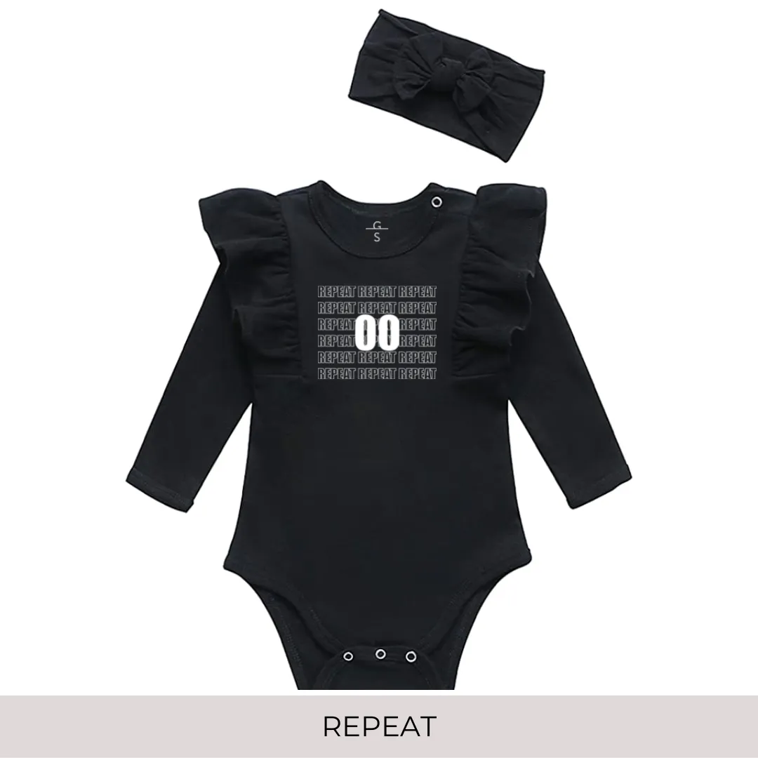 Ruffled Shoulder Long Sleeve Onesie with Matching Headband