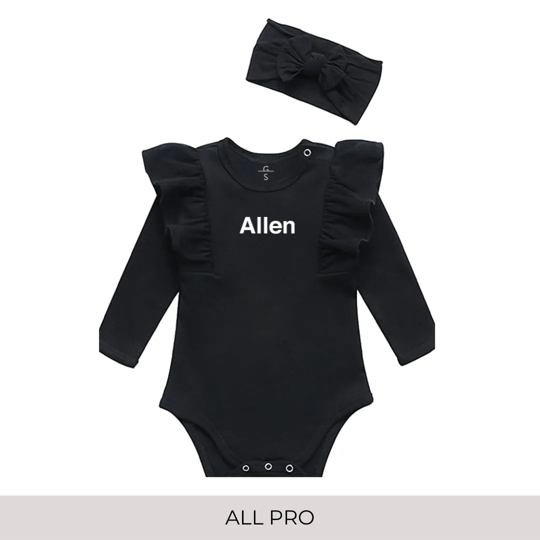 Ruffled Shoulder Long Sleeve Onesie with Matching Headband
